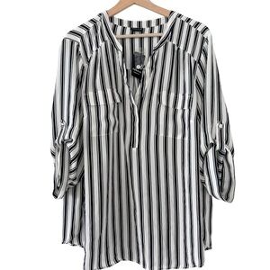 Women’s Torrid Top Striped Chiffon 3/4 Sleeve Sz 2 Office Siren
